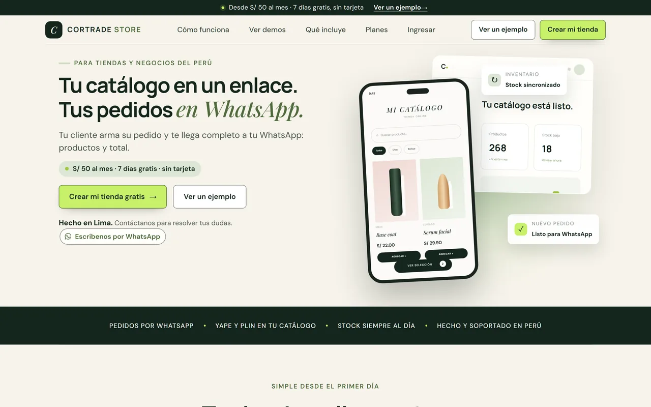 Cortrade Store: catálogo online con pedidos por WhatsApp